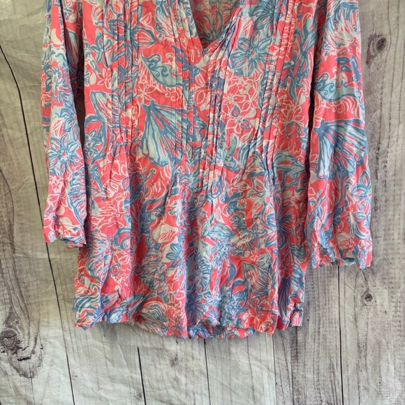 Lilly Pulitzer Sarasota tunic Is Summer Siren Floral Pink and Blue Women's Top M - Picture 6 of 7